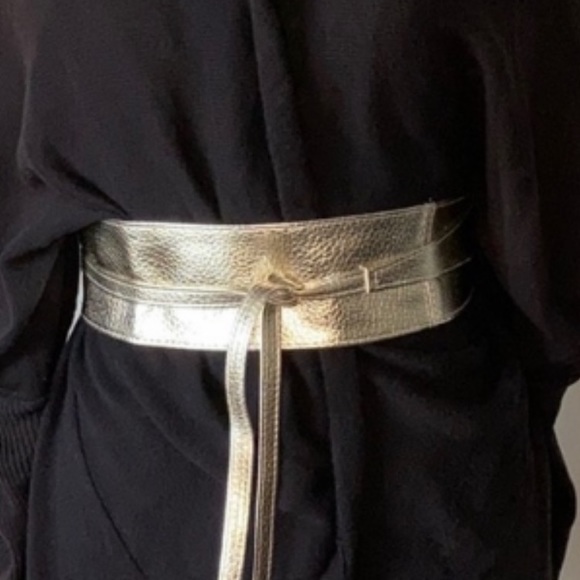 NWT Gold Vegan Leather Obi Wrap Belt One Size Ladies - Picture 2 of 7